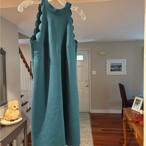 Teal Sleeveless Scalloped Dress